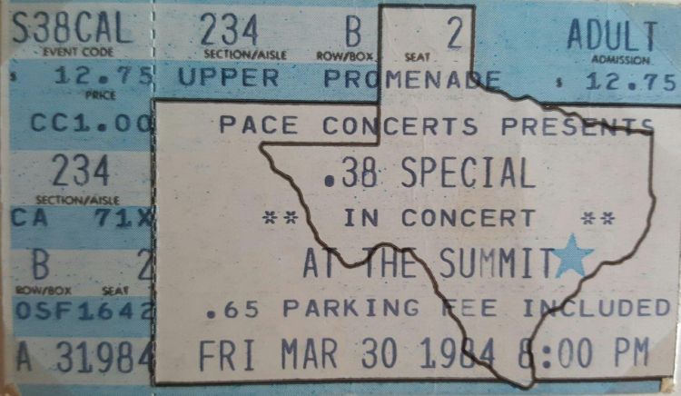 38Special with Golden Earring ticket#A3194 March 30 1984 Houston - The Summit